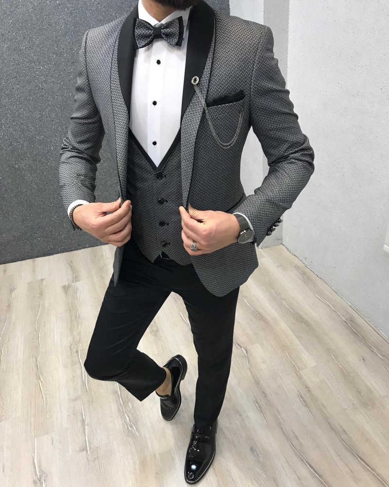 Gray Slim Fit Tuxedo by Gentwith.com with Free Shipping