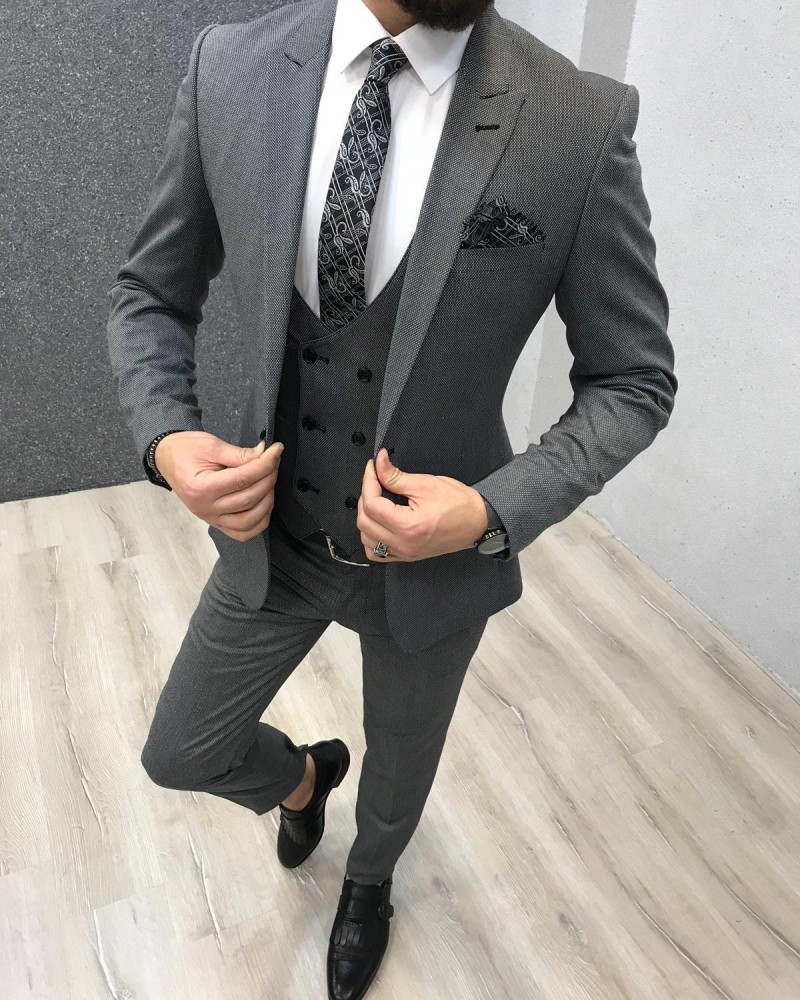 Gray Slim Fit Wool Suit by Gentwith.com with Free Shipping