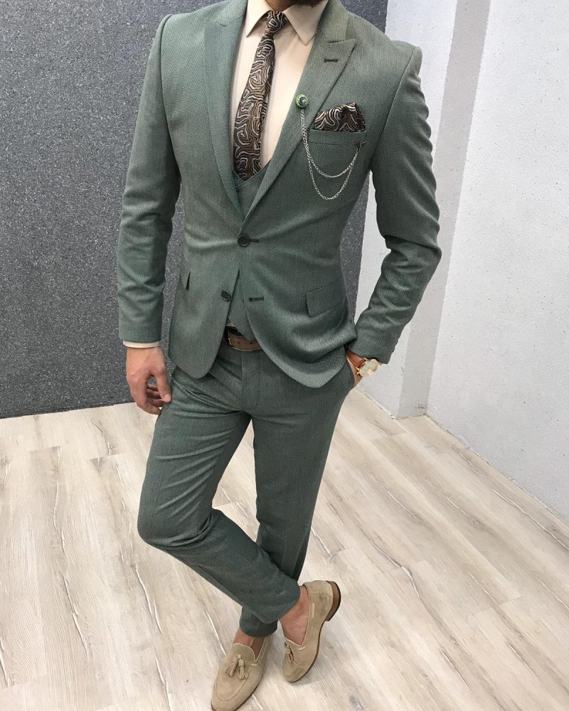 Green Slim Fit Wool Suit by Gentwith.com with Free Shipping