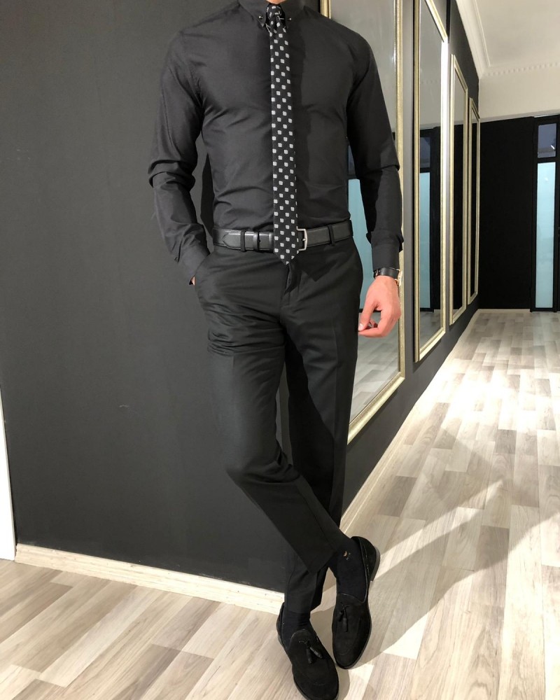 Black Slim Fit Cotton Shirt by Gentwith.com with Free Shipping