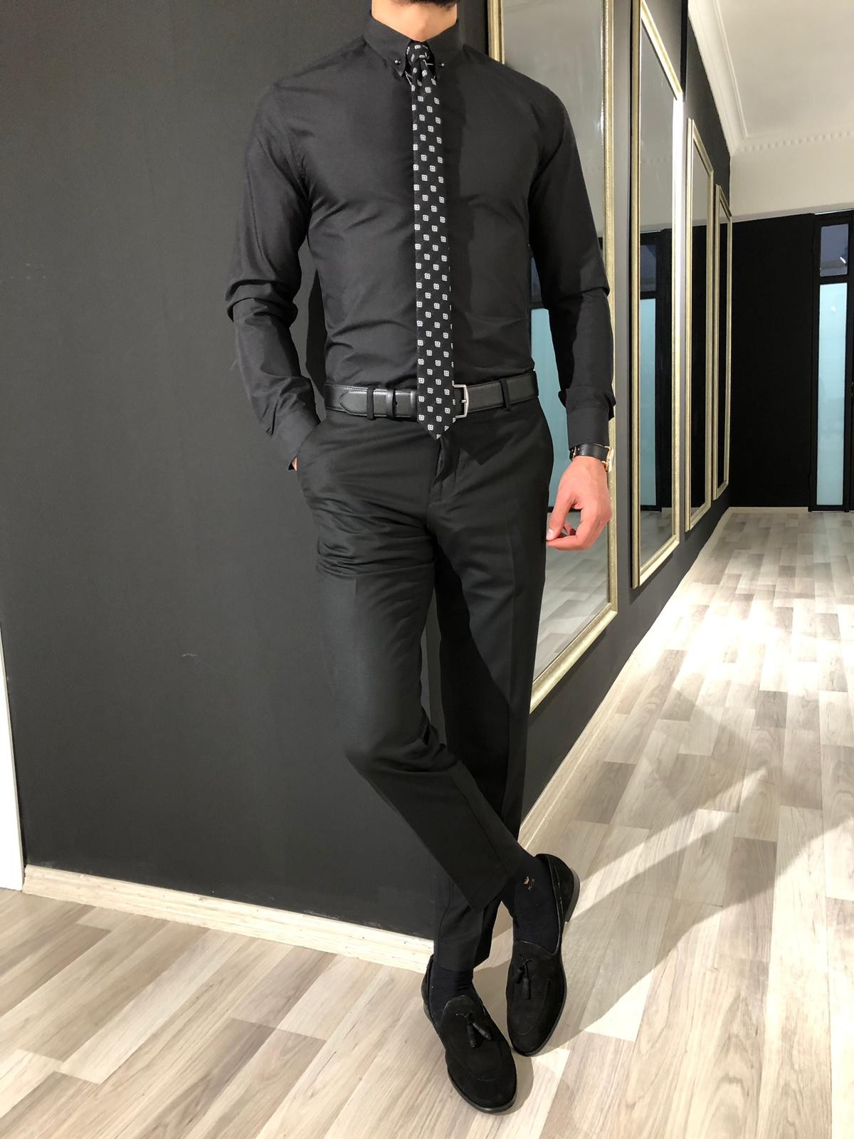 Buy Black Chain Collar Slim Fit Shirt by  with Free