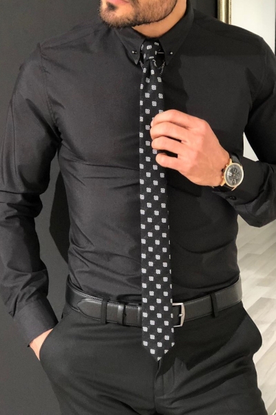 Black Slim Fit Cotton Shirt by Gentwith.com with Free Shipping