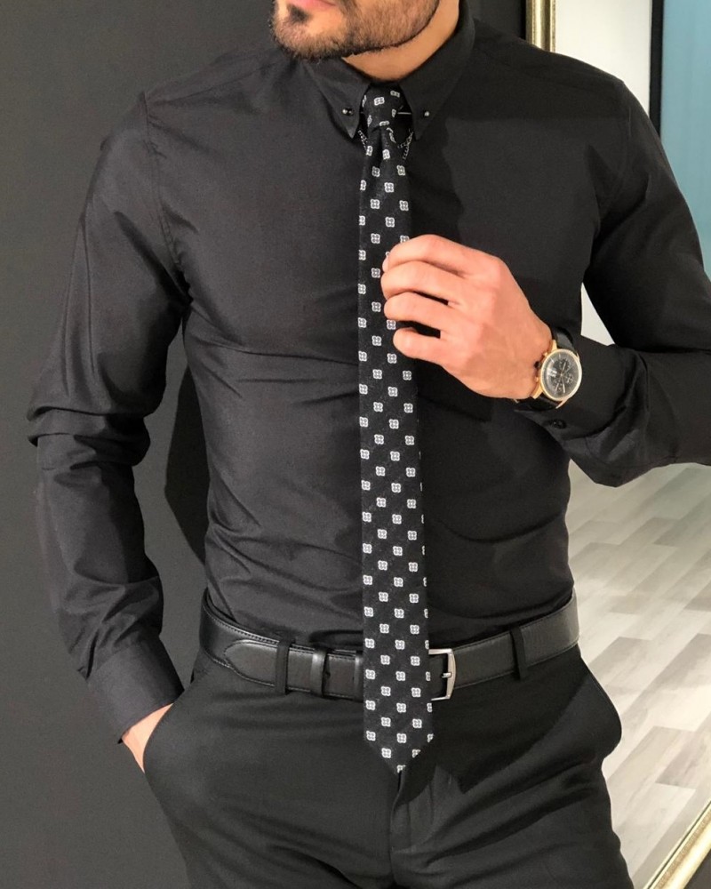 Buy Black Chain Collar Slim Fit Shirt by Gentwith.com with Free Shipping