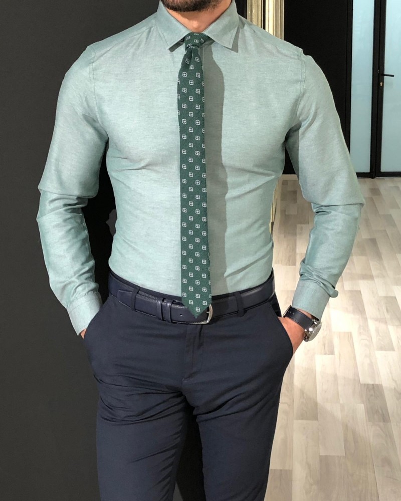 Buy Slim Fit Cotton Dress Shirt Green by Gentwith.com with Free Shipping