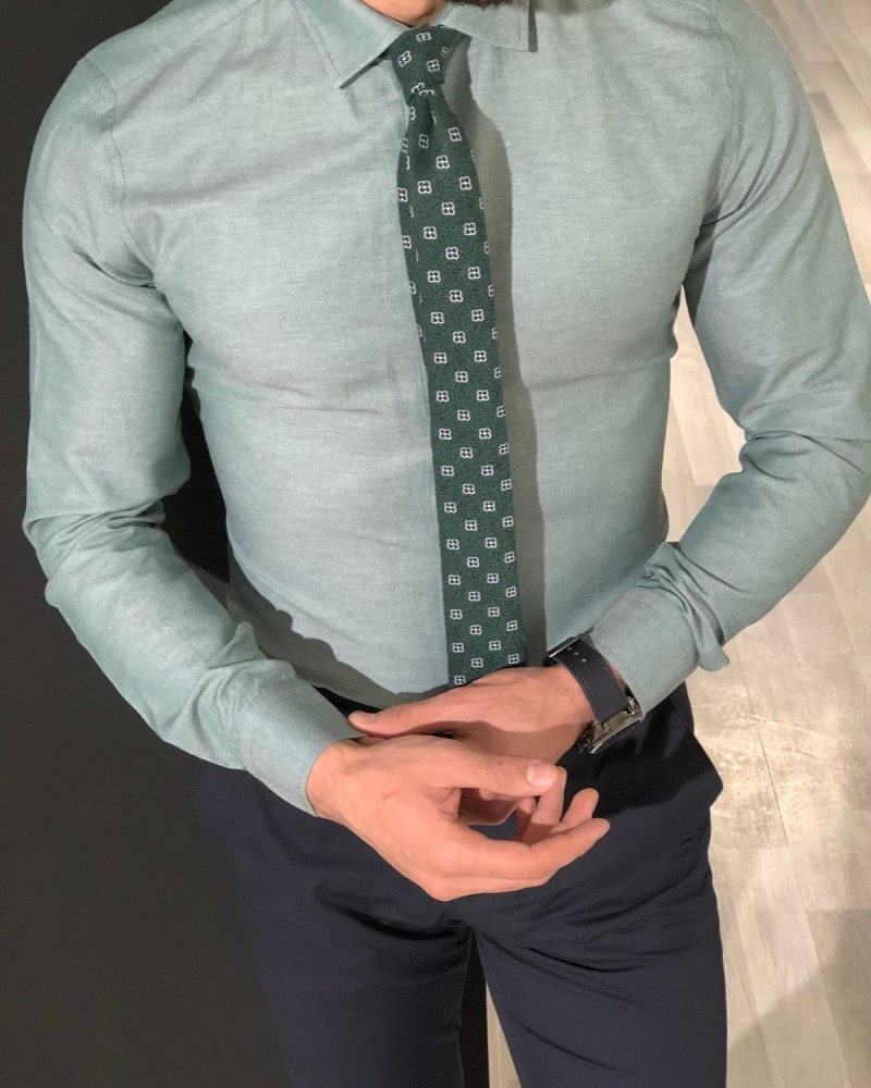 Buy Slim Fit Cotton Dress Shirt Green by Gentwith.com with Free Shipping