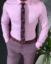 Buy Slim Fit Cotton Dress Shirt Pink by  with Free Shipping