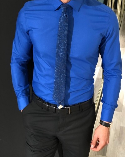 Sax Slim Fit Cotton Shirt by Gentwith.com with Free Shipping