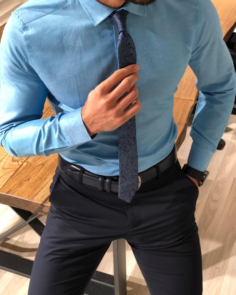 Turquoise Slim Fit Shirt by Gentwith.com with Free Shipping