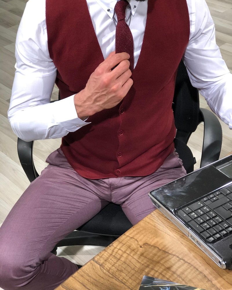 Buy Claret Red Slim Fit Knitwear Vest by Gentwith.com with Free Shipping