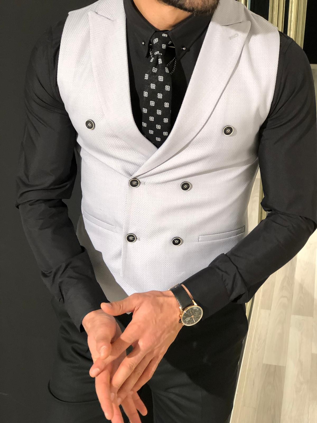 Buy Slim Fit Double Breasted Vest by Gentwith.com with Free Shipping
