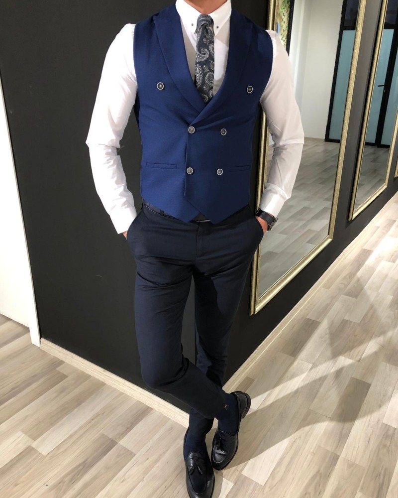 Blue Slim Fit Vest by Gentwith.com with Free Shipping