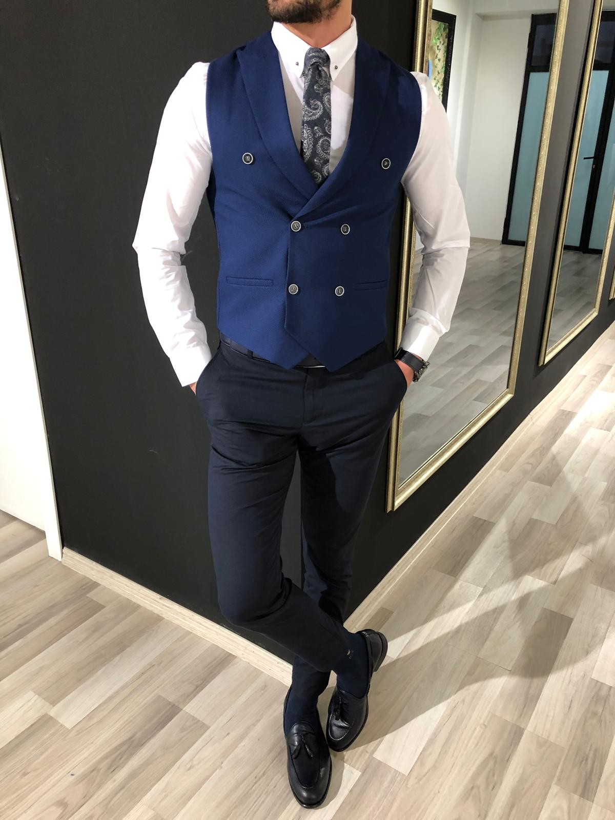 Buy Navy Blue Slim Fit Vest by GentWith  Worldwide Shipping