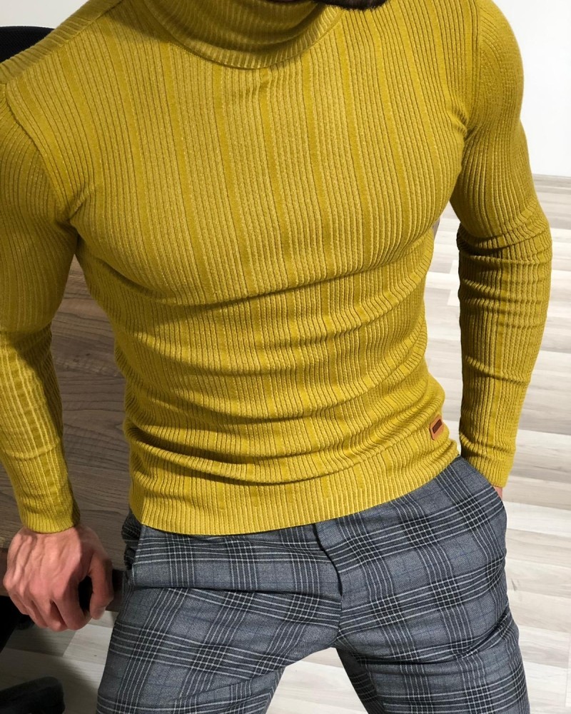 Yellow Slim Fit Turtleneck Sweater by Gentwith.com with Free Shipping