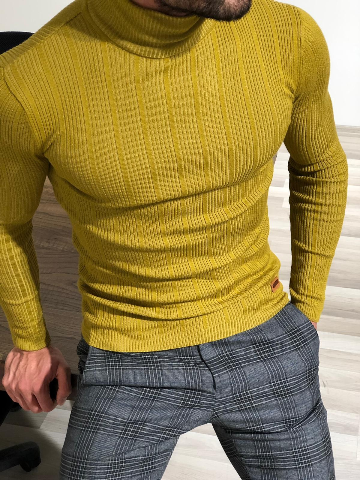 Yellow Slim Fit Turtleneck Sweater by Gentwith.com with Free Shipping