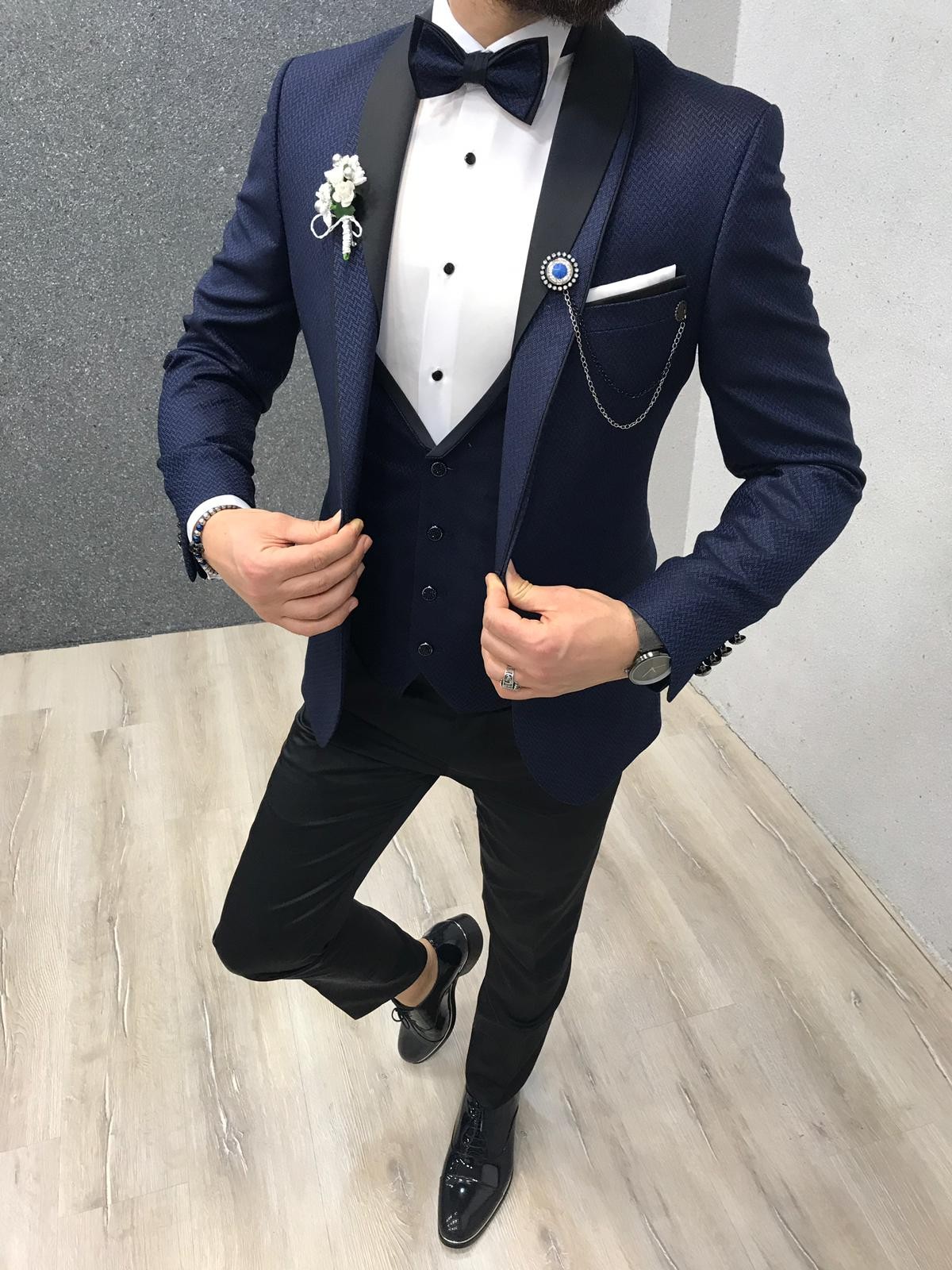 Buy Navy Blue Slim Fit Tuxedo by Gentwith.com with Free Shipping