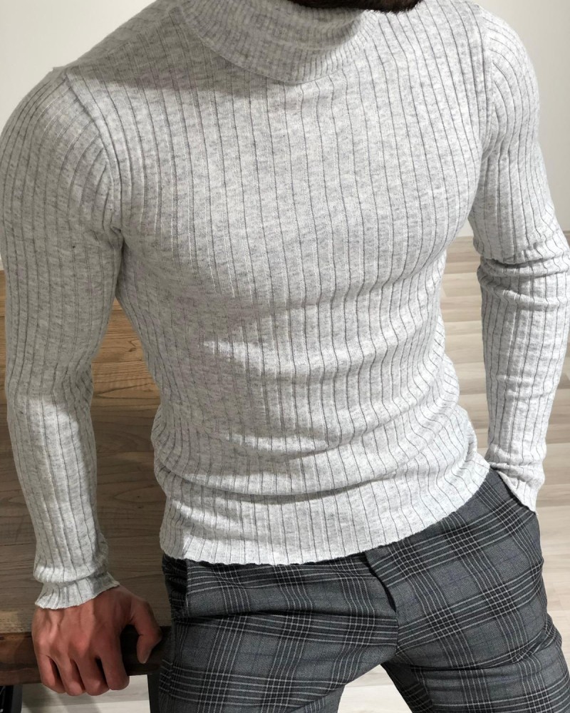 Buy Gray Slim Fit Turtleneck Sweater by Gentwith.com with Free Shipping