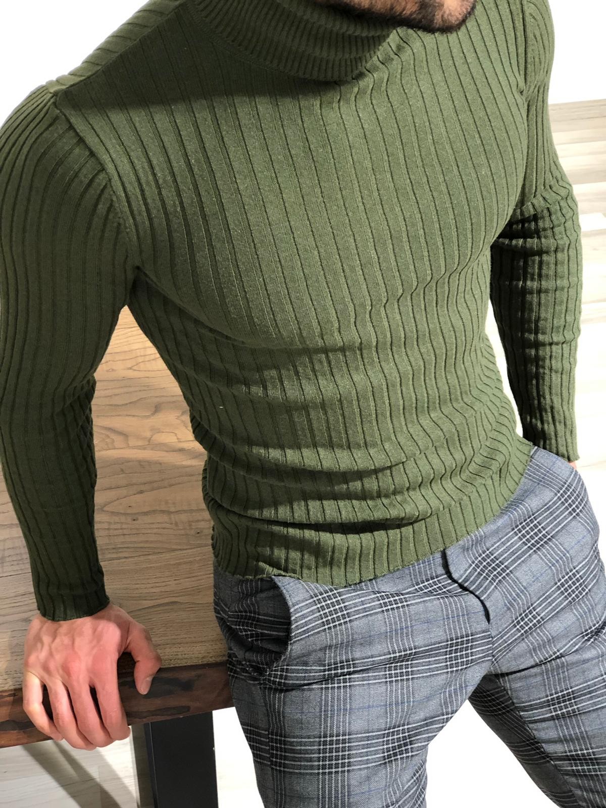 Buy Khaki Slim Fit Turtleneck Sweater by Gentwith.com with Free Shipping