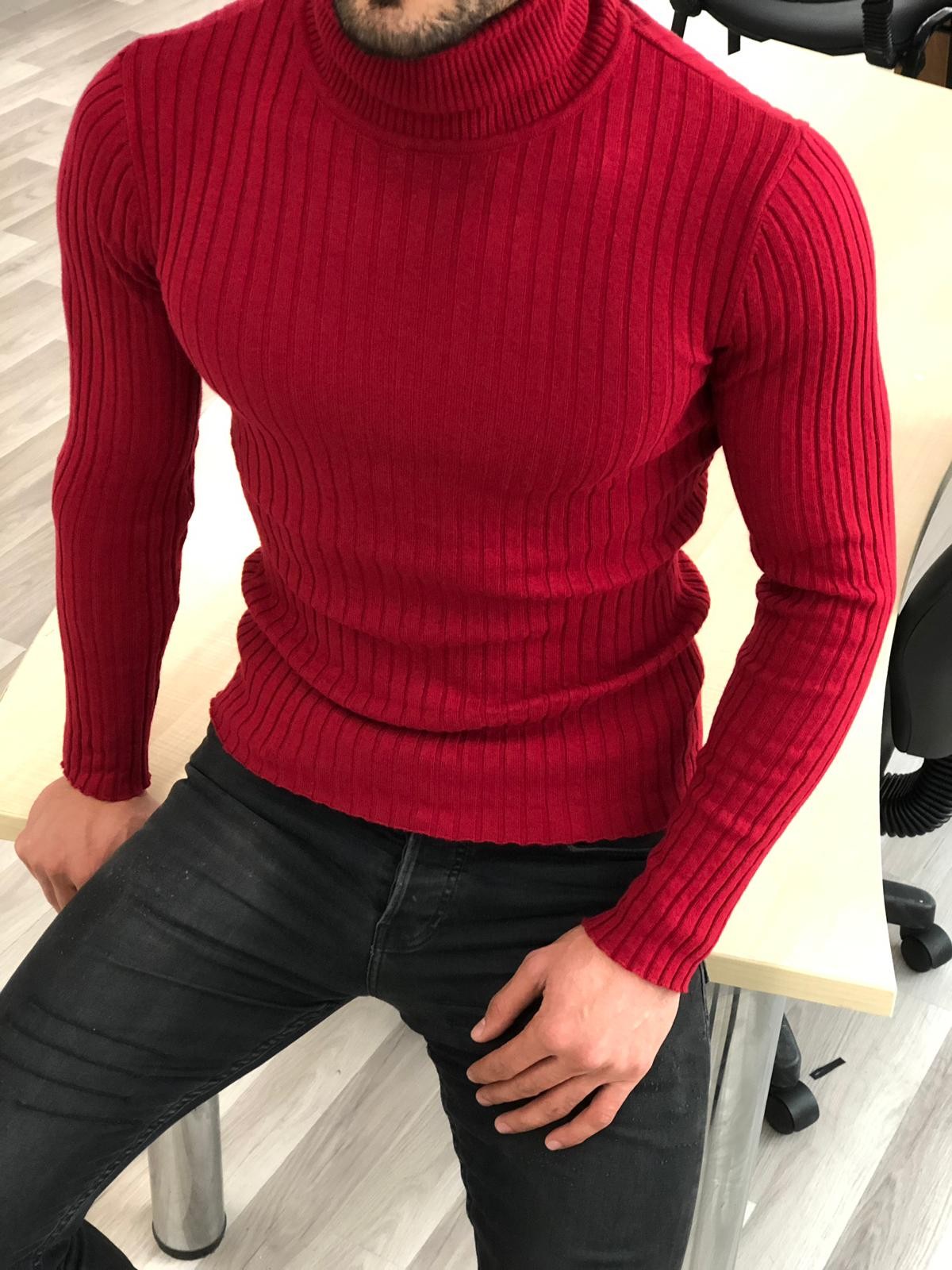 Buy Red Slim Fit Turtleneck Sweater by  with Free Shipping