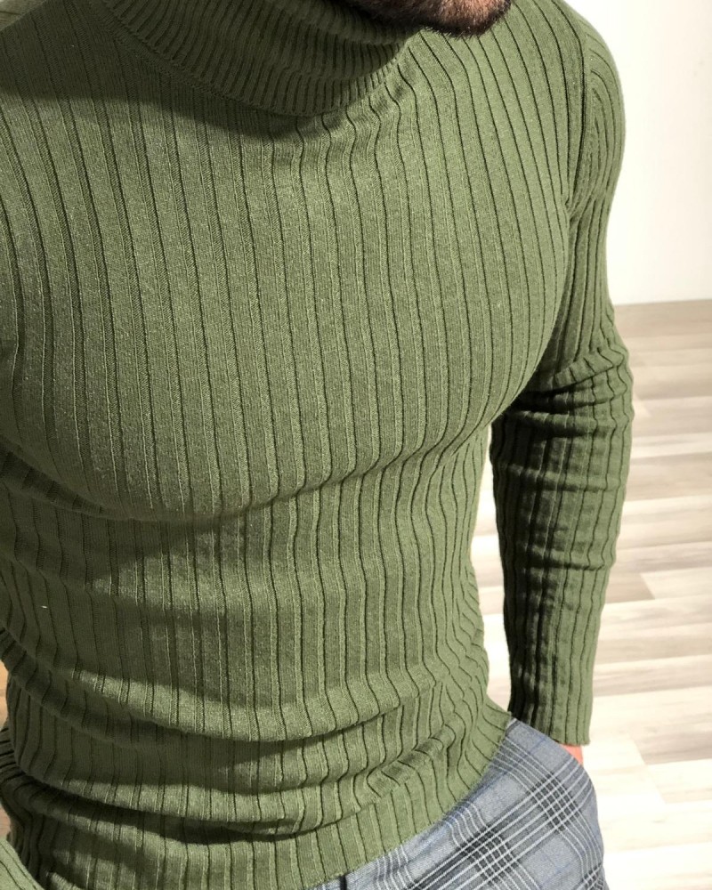 Khaki Turtleneck Sweater by Gentwith.com with Free Shipping