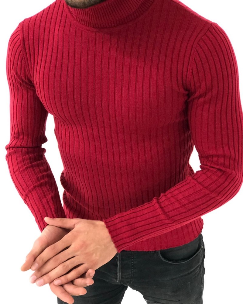 Red Slim Fit Striped Sweater by Gentwith.com with Free Shipping