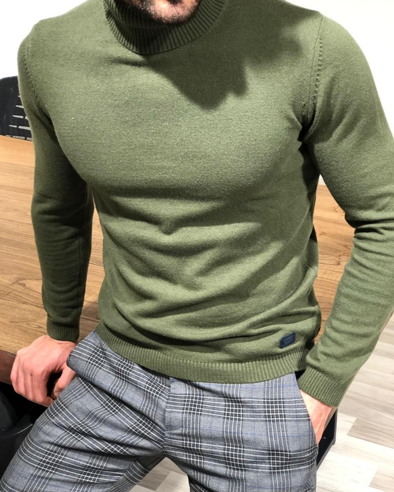 Buy Khaki Slim Fit Turtleneck Sweater by Gentwith.com with Free Shipping