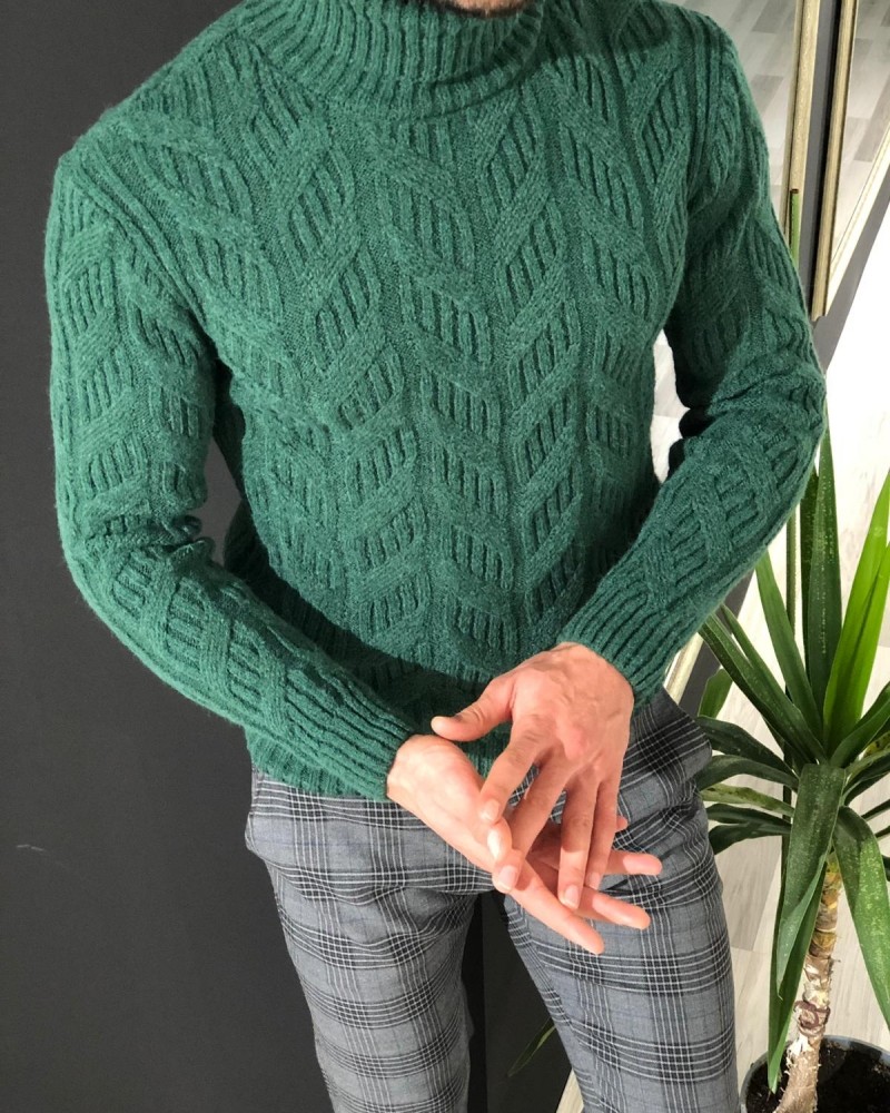 Green Slim Fit Turtleneck Sweater by Gentwith.com with Free Shipping