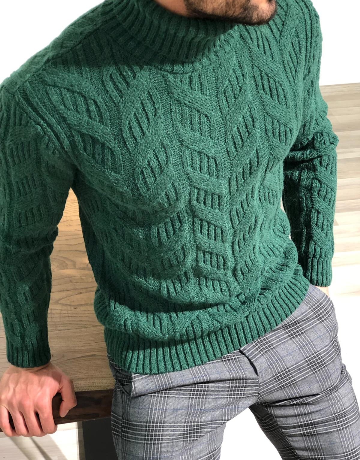 Buy Green Slim Fit Turtleneck Sweater by Gentwith with Free Shipping