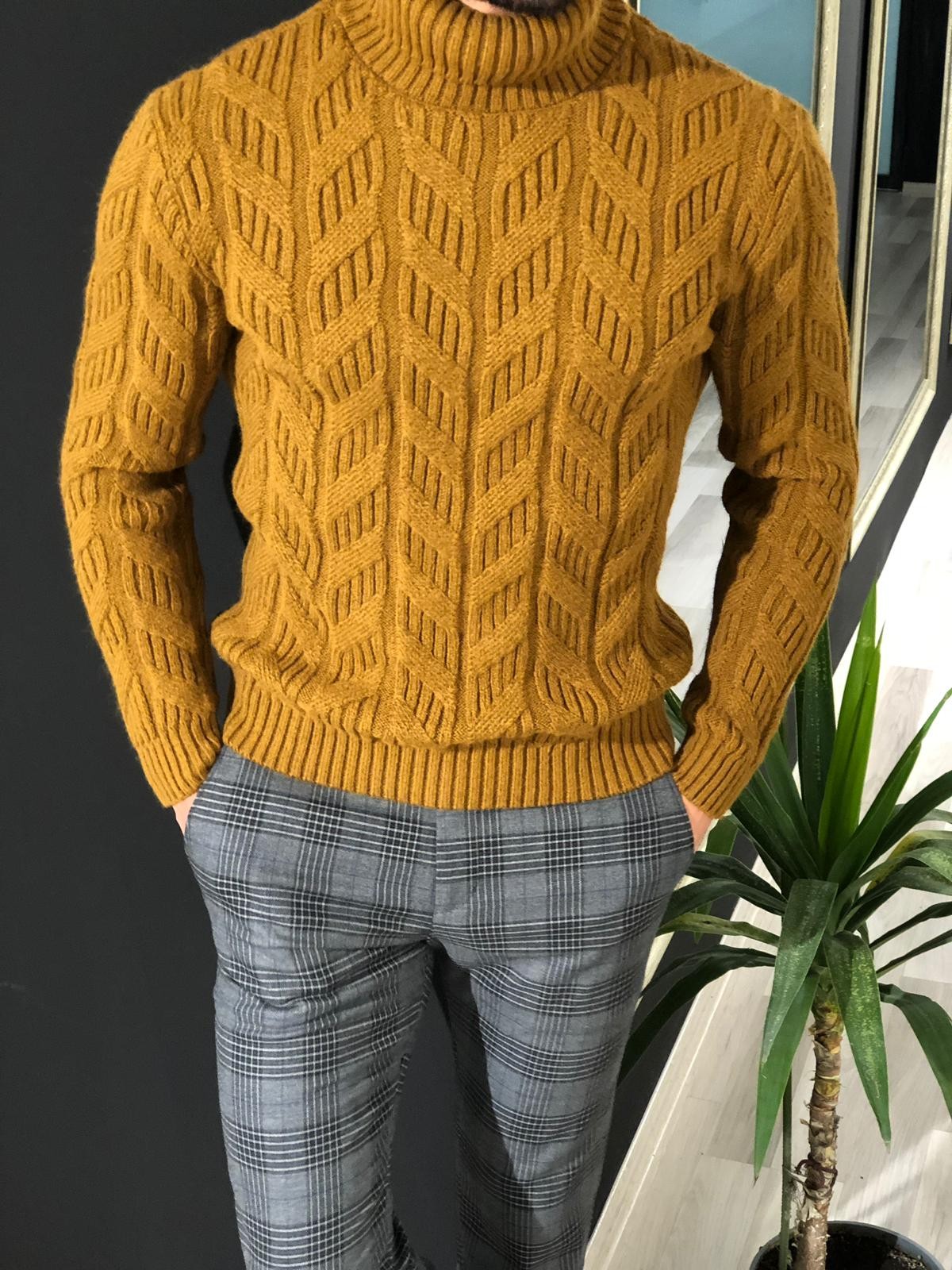 Buy Tabacco Slim Fit Turtleneck Sweater by Gentwith with Free Shipping