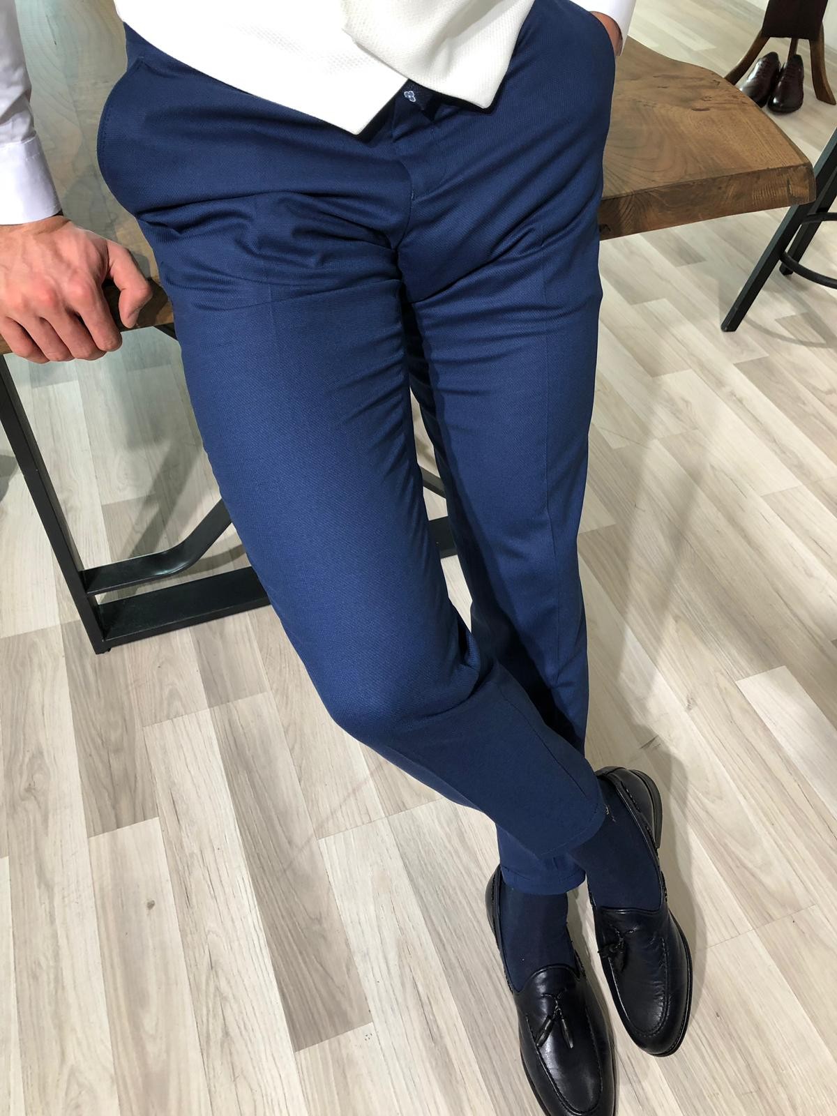 Buy Indigo Slim Fit Pants by Gentwith.com with Free Shipping