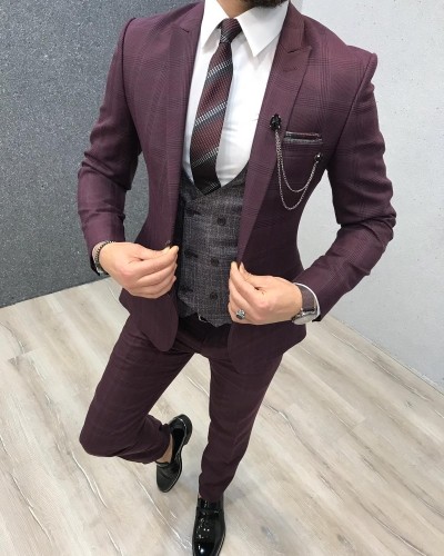 Buy Black Slim Fit Plaid Suit by GentWith.com with Free Shipping