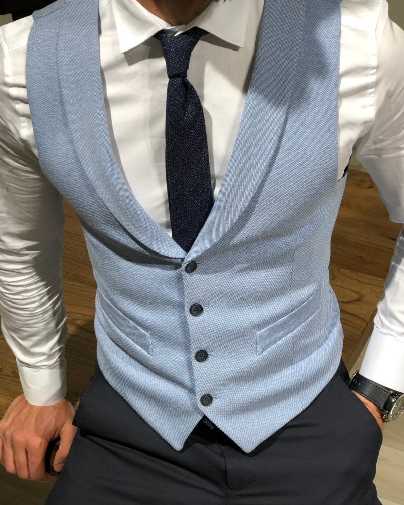 Sky Blue Slim Fit Vest by Gentwith.com with Free Shipping