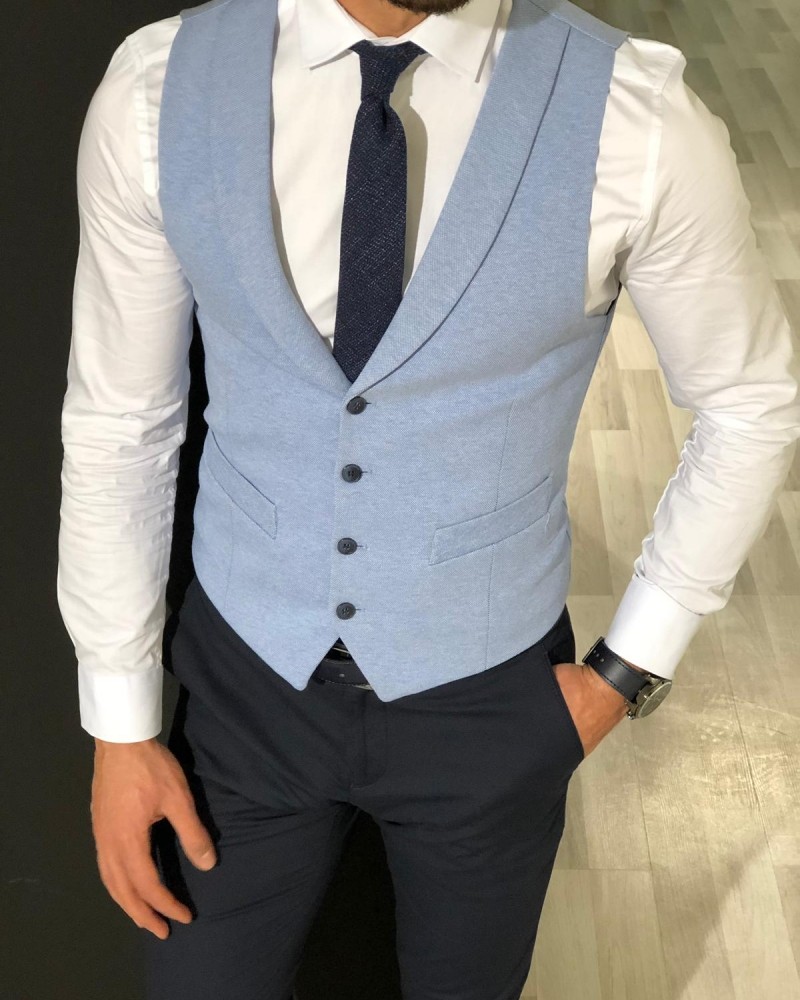 Sky Blue Slim Fit Vest by Gentwith.com with Free Shipping