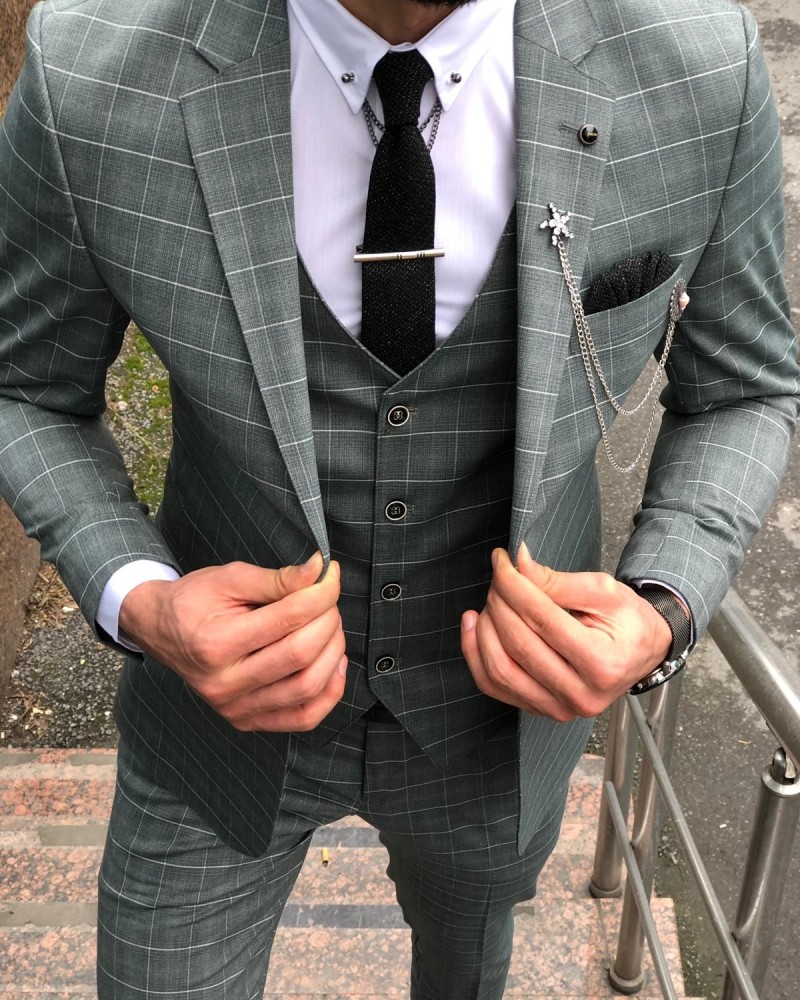 Buy Green Slim Fit Plaid Suit by Gentwith.com with Free Shipping