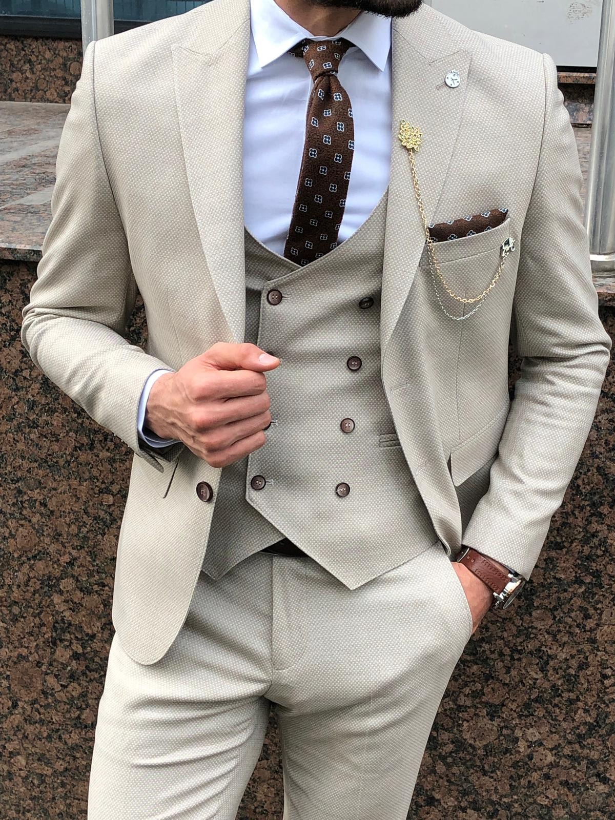 Buy Beige Slim Fit Suit By With Free Shipping