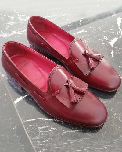 Claret Red Handmade Calf Leather Bespoke Shoes by Gentwith.com with Free Shipping