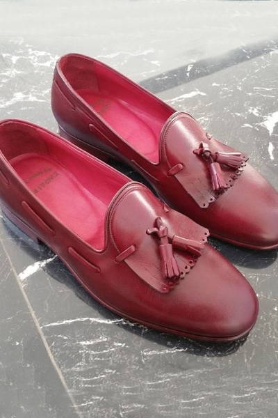 Burgundy Genuine Leather Tassel Loafers