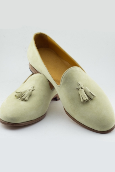 off white suede tassel loafer