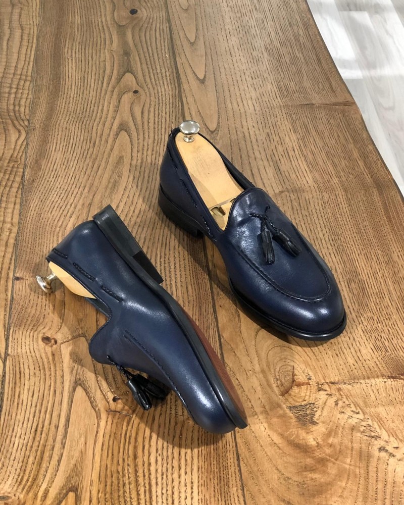 Navy Blue Tassel Loafer by Gentwith.com with Free Shipping