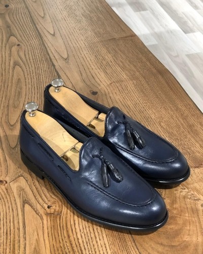 Navy Blue Tassel Loafer by Gentwith.com with Free Shipping