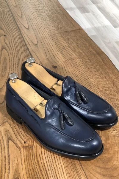 Navy Blue Tassel Loafer by Gentwith.com with Free Shipping