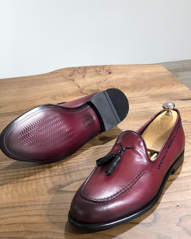 Claret Red Tassel Loafer by Gentwith.com with Free Shipping