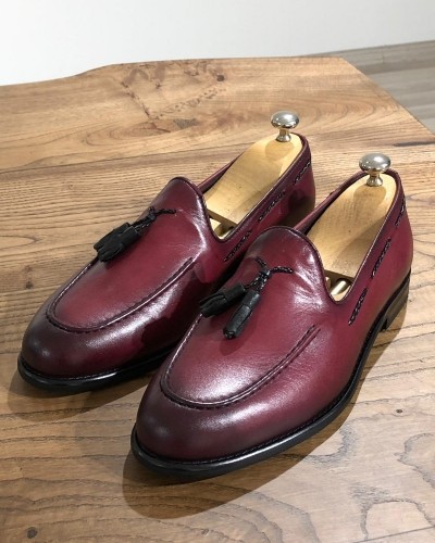 Claret Red Tassel Loafer by Gentwith.com with Free Shipping