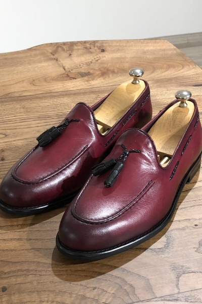 Claret Red Tassel Loafer by Gentwith.com with Free Shipping