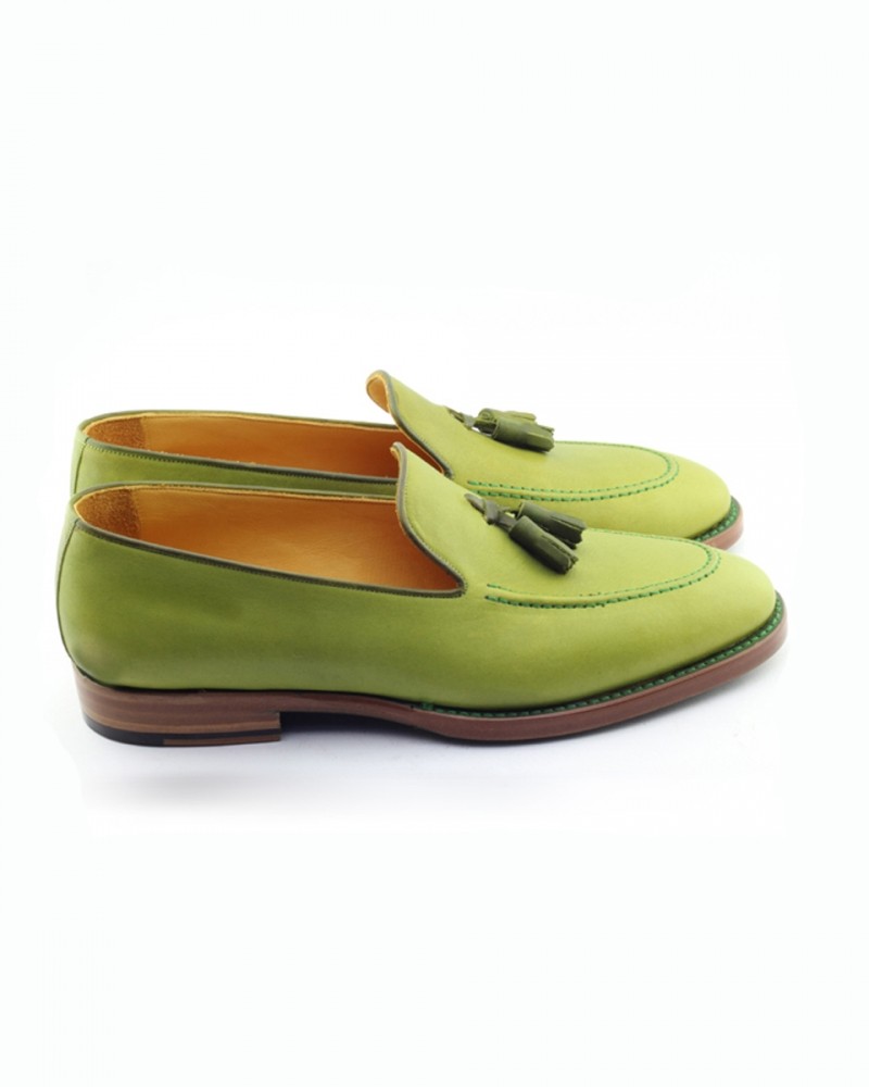 Green Handmade Calf Leather Bespoke Shoes by Gentwith.com with Free Shipping