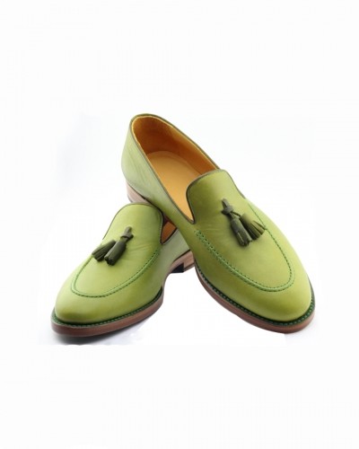 Green Handmade Calf Leather Bespoke Shoes by Gentwith.com with Free Shipping