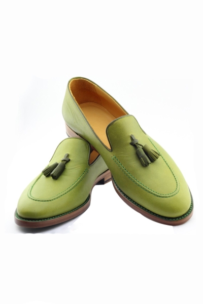 Green Handmade Calf Leather Bespoke Shoes by Gentwith.com with Free Shipping