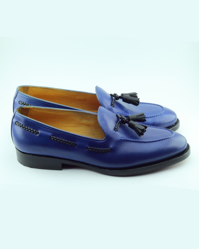 Blue Handmade Calf Leather Bespoke Shoes by Gentwith.com with Free Shipping