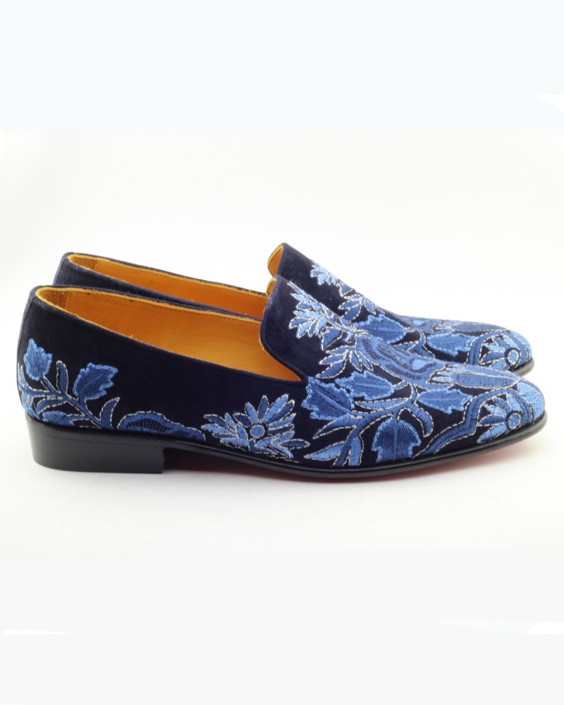 Buy Navy Embroidery Bespoke Shoes by Gentwith.com with Free Shipping