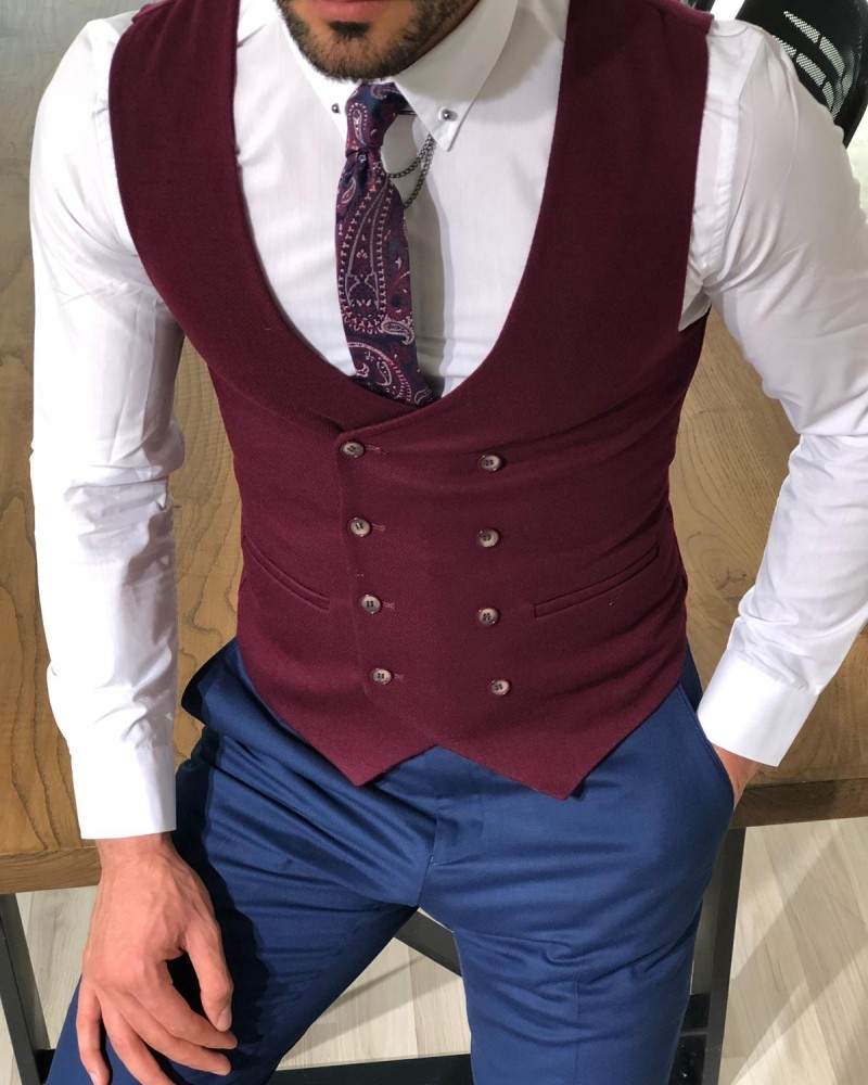 Claret Red Slim Fit Vest by Gentwith.com with Free Shipping