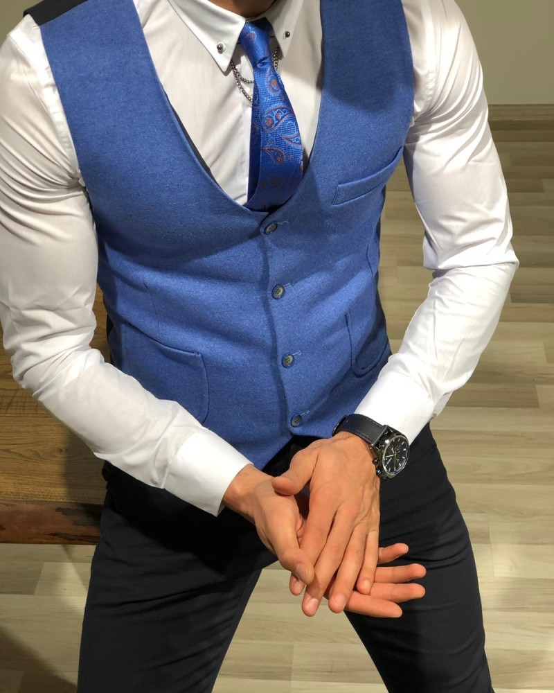 Blue Slim Fit Vest by Gentwith.com with Free Shipping